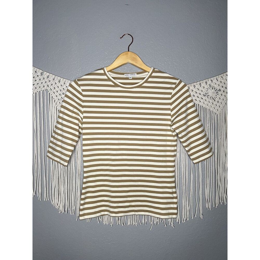 John Patrick Striped Quarter Sleeve Top Size Medium